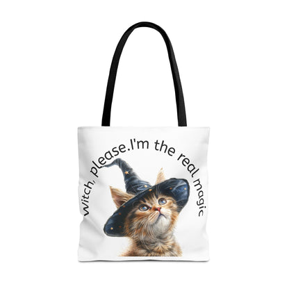 Tote Bag Cat Design with Witch Hat- Cat lovers- Cat moms
