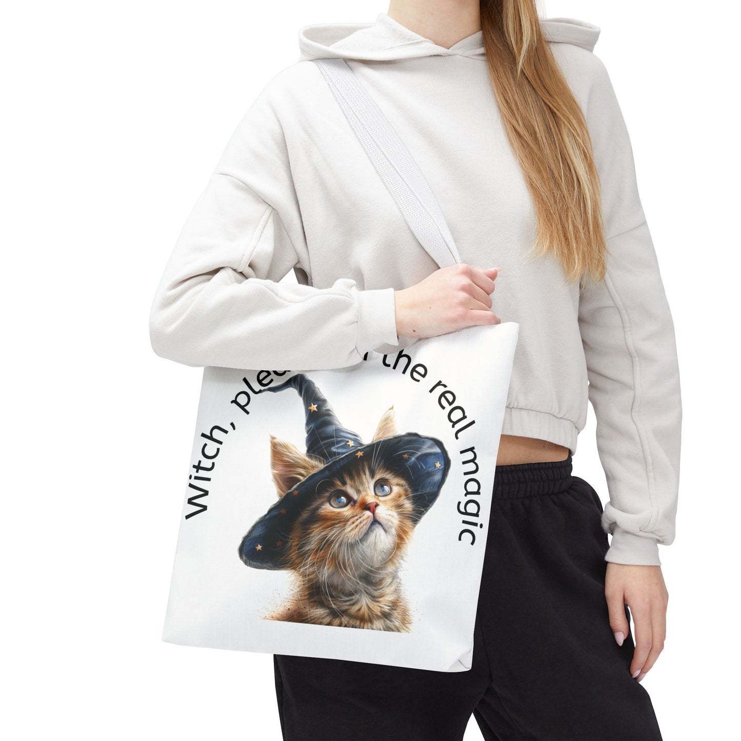Tote Bag Cat Design with Witch Hat- Cat lovers- Cat moms