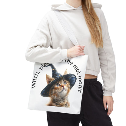 Tote Bag Cat Design with Witch Hat- Cat lovers- Cat moms