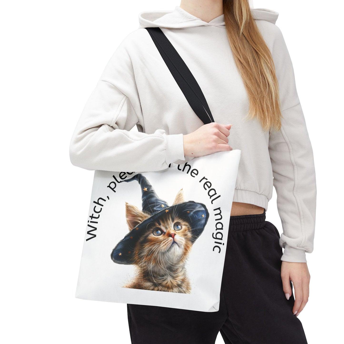 Tote Bag Cat Design with Witch Hat- Cat lovers- Cat moms