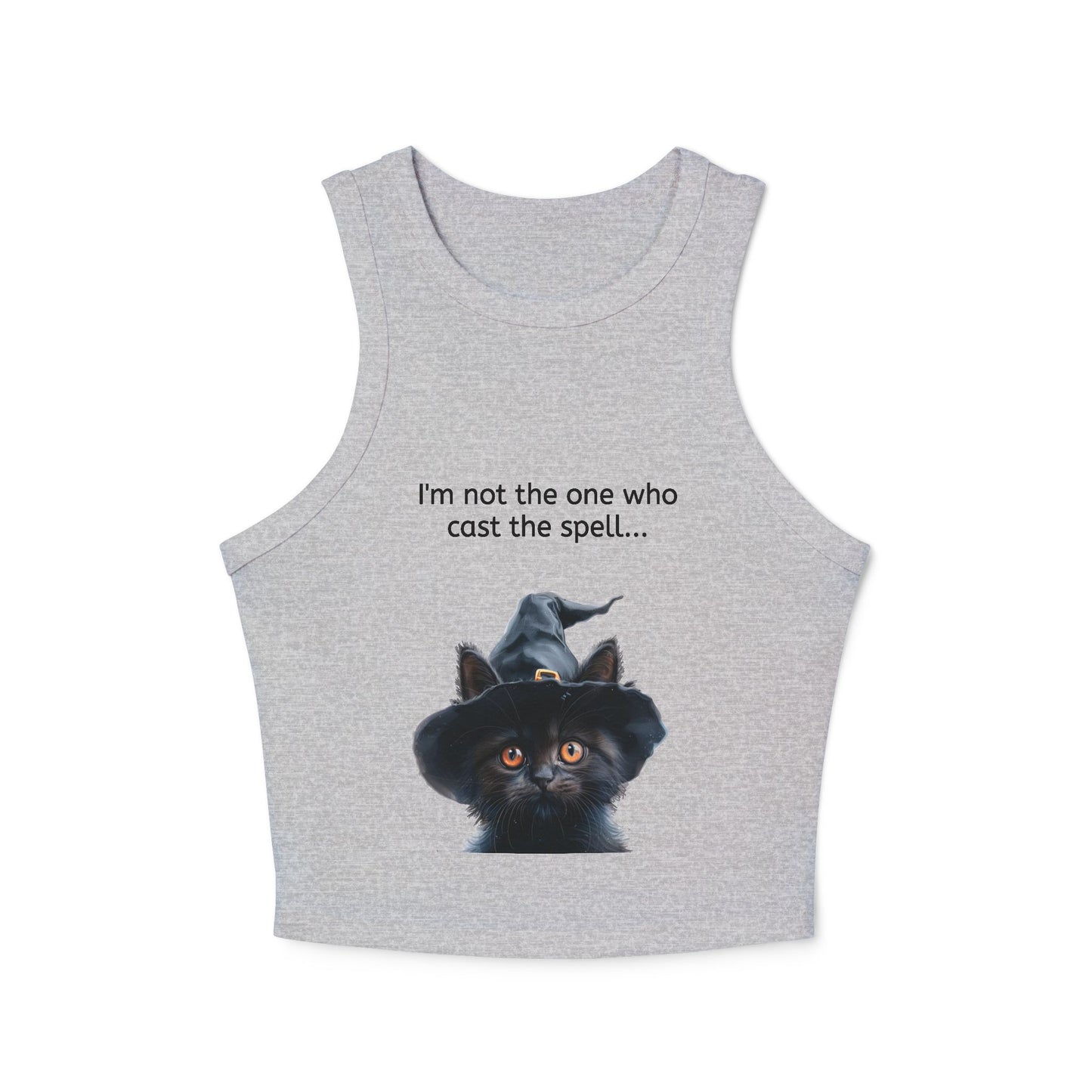 Women's Micro Rib Racer Tank Top with Cat Design