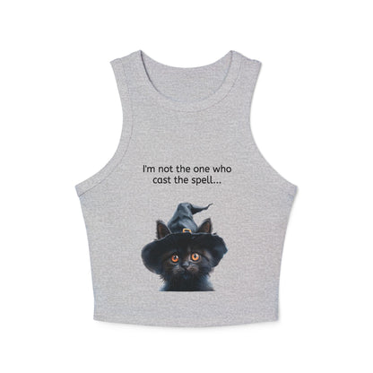 Women's Micro Rib Racer Tank Top with Cat Design