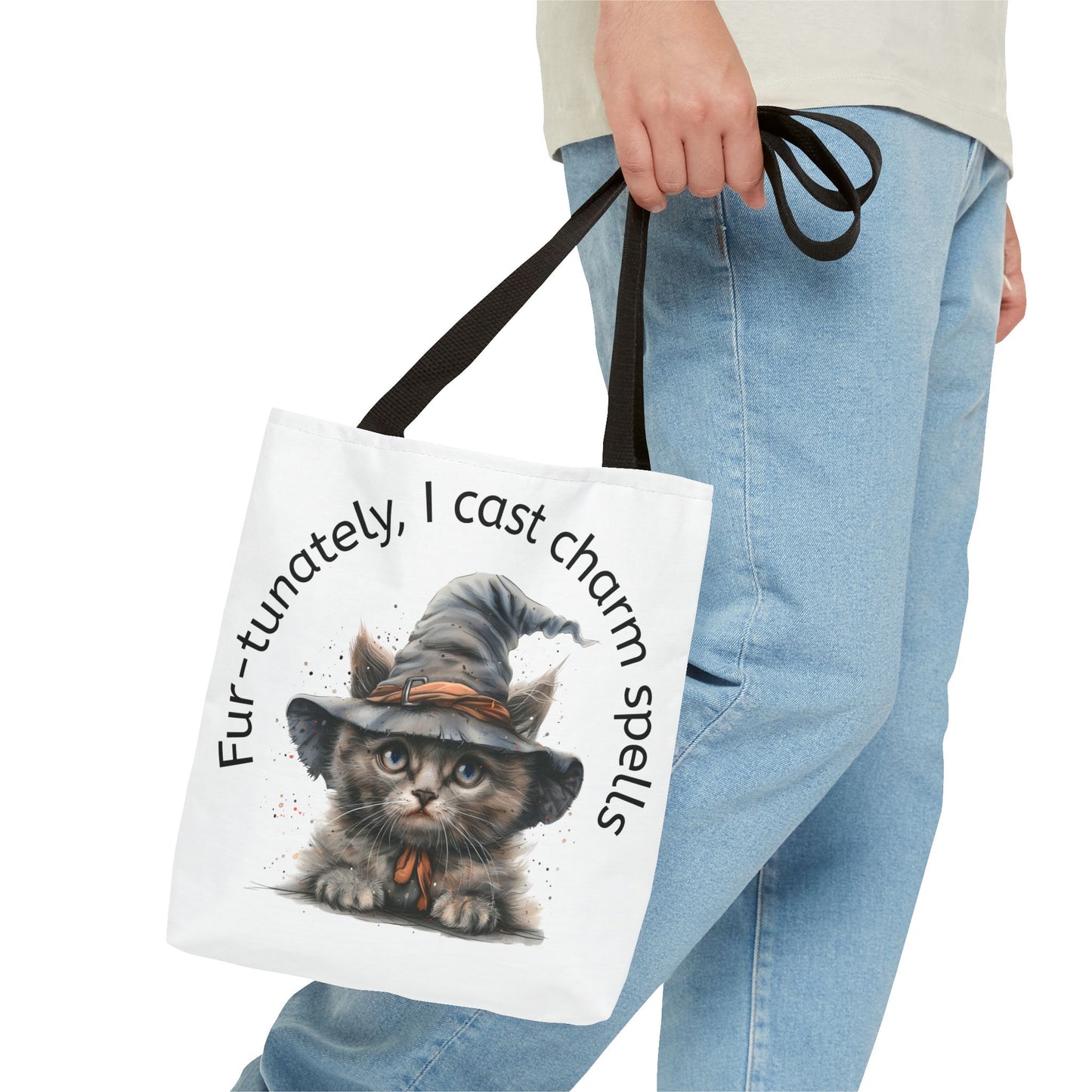 Tote Bag Cat Design with Witch Hat- Cat lovers- Cat moms