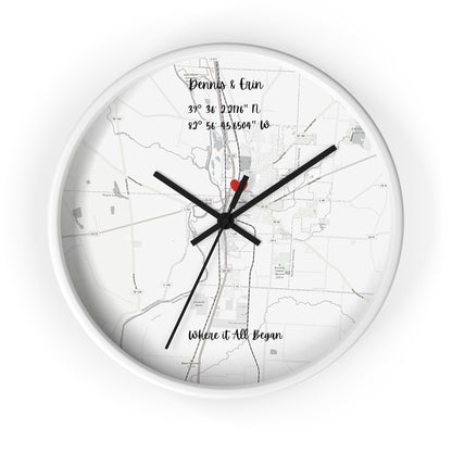 Love Story Clock - Personalized Map Pin Wall Clock