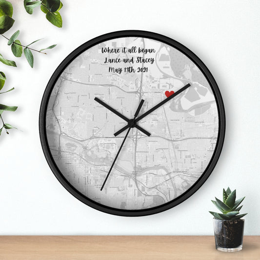 Custom Wall Clock with Love Pin - Anniversary Gift