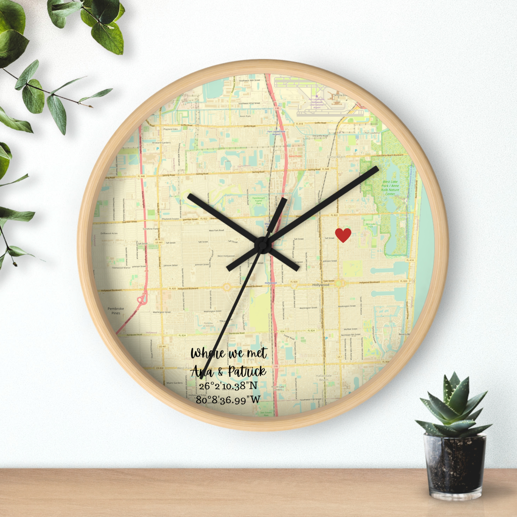Map-Pinned Wall Clock - Celebrate Special Moments